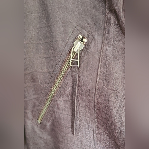 Calvin Klein Jeans genuine leather moto jacket, brown, women's large - Picture 5 of 8